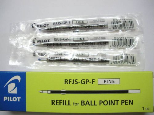 (12 REFILL Set) PILOT RFJS-GP-F 0.7mm Fine ball point pen for Super Grip pen, BK