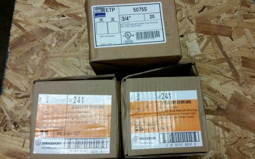 LOT OF 3 BOXES OF NEW 3/4&#034; SET SCREW TYPE STEEL EMT COUPLINGS BRIDGEPORT + EGS