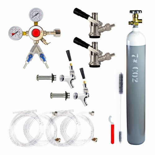 2 Tap Double Dual Tap Beer Faucet Kegerator Conversion Kit + 7lb Co2 Tank 23245