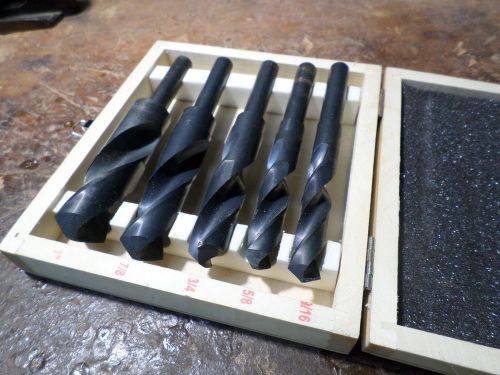 Set of five large drill bits, hss, 9/16&#034; to 1 inch, 1/2&#034; shank for sale