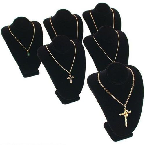 6 Black Velvet Necklace Bust Displays 7 1/2&#034;