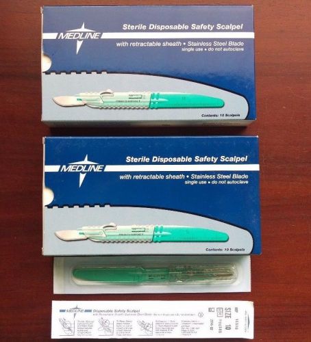 Lot of 22 Each MEDLINE Sterile Disposable Safety Scalpel Size 10 #MDS15310