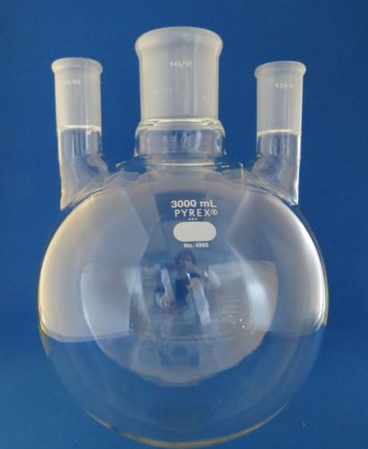 Pyrex 3000mL 3 Neck Round Boiling Flask  45/50 &amp;  24/40 # 4960 3L