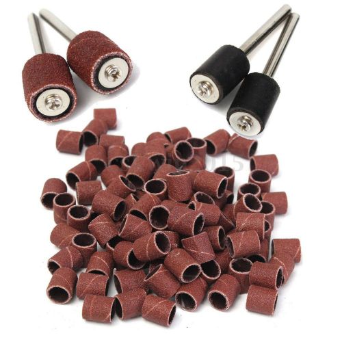 100PCS 3/8&#034; 80 Grit Sanding Drum Sleeves Sander with 2 Mandrels for Dremel Tool