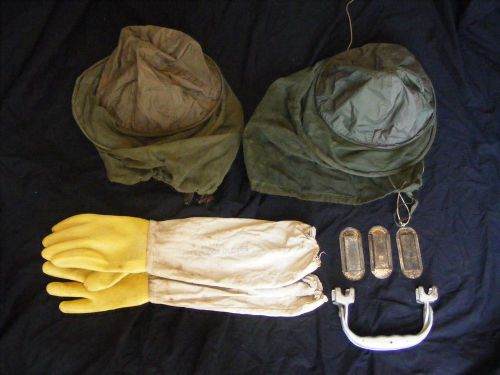 Lot - 2 Beekeeping Beekeeper Hats  + Sting Proof Gloves + Handle &amp; Extras - USED