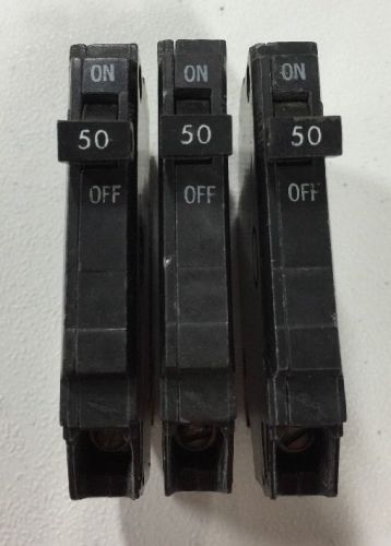 Lot of 3 ge thqp150 circuit breakers thin series 1 pole 50 amp 120/240v for sale