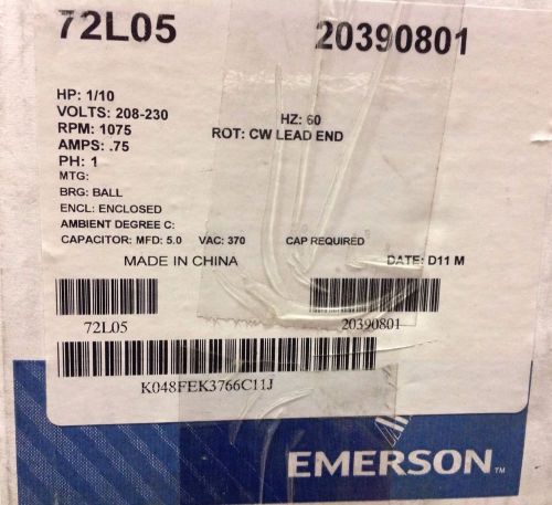 ~discount hvac~ ln-72l05 - emerson motor 1/10hp 208-230v 1075rpm 0.75a 1ph cw for sale