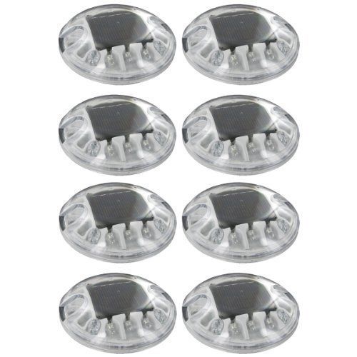 8 Pack Solar White LED Round Polycarbonate Road Stud Deck Dock Path Light