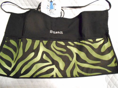 Server 3 Pocket Waitress Waist Half Apron Green Zebra Personalized Restaurant