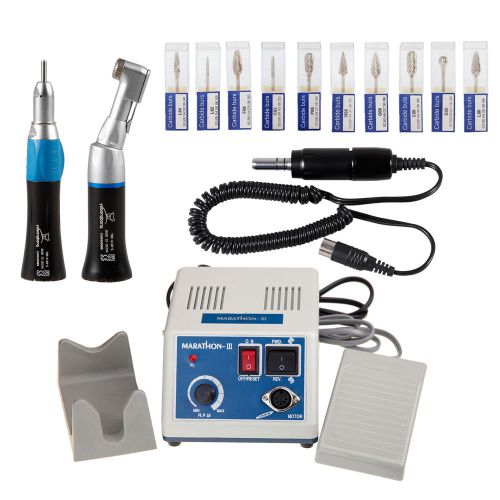 35K rpm Dental Lab Marathon Micromotor N3 w/ 2X Handpieces w/ Burs Black CA-MA