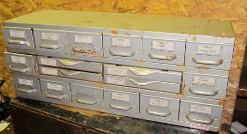 Vintage EQUIPTO Steel Industrial Parts Bin/File 18 Drawer Cabinet Steampunk J354