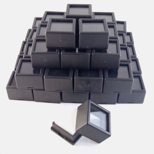 50 PC 1-1/16x3/4&#034; Black SQUARE Glass Top Gem Jar/Box display gold silver coin