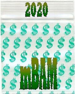 100 PACK GREEN DOLLAR SIGNS 2020 Apple Zip Baggies 2.0X2.0&#034; Mini Bags