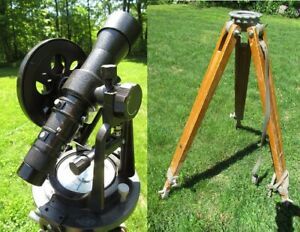 Vintage LIETZ transit 115A Surveyor&#039;s + Compass + Case + Tripod + Plum bob