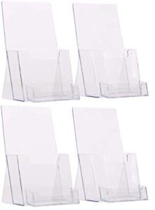 4 Pack 4&#034; Wide Tri-Fold Booklet Brochure with Business Card Holder - Clear