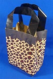 10 Qty Leopard Frosted Plastic Retail Shopping Bags w/ Handles 5&#034; x 3&#034; x 7&#034; Rose