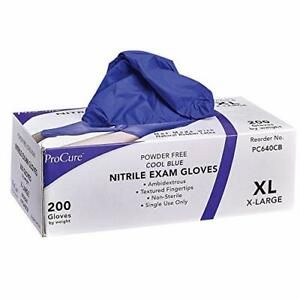 ProCure Disposable Nitrile Gloves X-Large 200 Count - Powder Free Rubber Late...