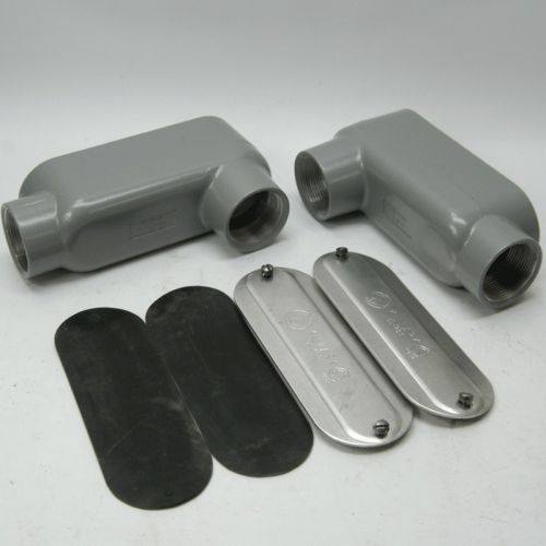 New lot of 2 killark olb-5 conduit body lb style 1-1/2&#034; aluminum corrosafe for sale