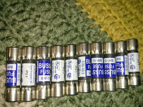 Lot of 10 BUSS BAF-15 Littlelfuse BLF-15 Ferraz OTM-15 15A 250V Midget Fuse