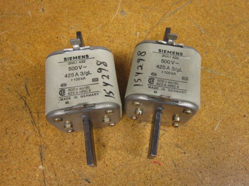 Siemens 3NA1 433 Fuse 425A 3/g/L 500V 100kA 600VAC/DC (Lot of 2)