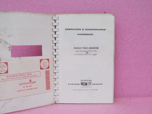 Military Manual SG-816/U Pulse Generator Operation and Maintenance Man. w/Schem.