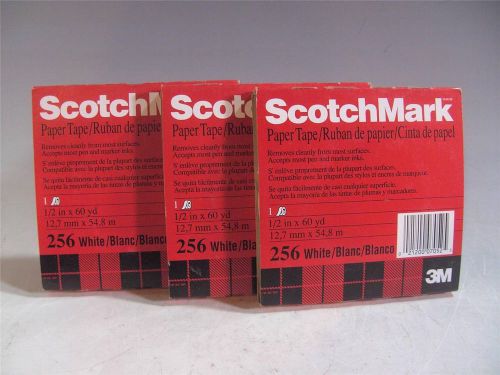 3 Boxes - 3M 256 White ScotchMark Paper Tape 1/2 Inch X 60 Yd 12,7mmX54,8m