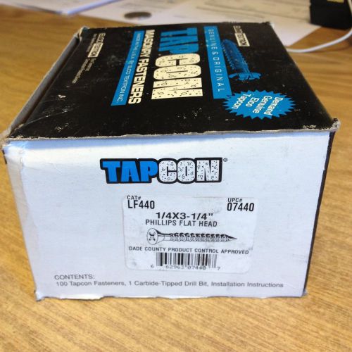 Tapcon masonry fasteners 1/4&#034; x 3-1/4&#034; phillips flat head concrete screws 100ct. for sale