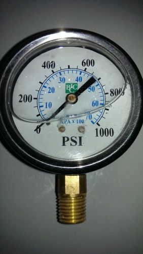 Liquid Filled Gauge (0 to 1000 PSI) 1/4&#034; Brass Stem