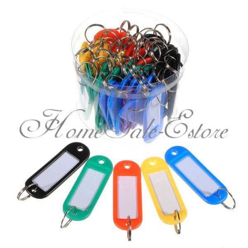 Lot Of 50 Plastic Keychain Key Split Ring ID Tags Name Card Label Language Fob