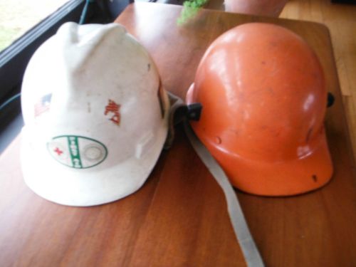 2 VINTAGE MSA MINE SAFETY APPLIANCES CO. FIBERGLASS SKULLGARD HARDHAT