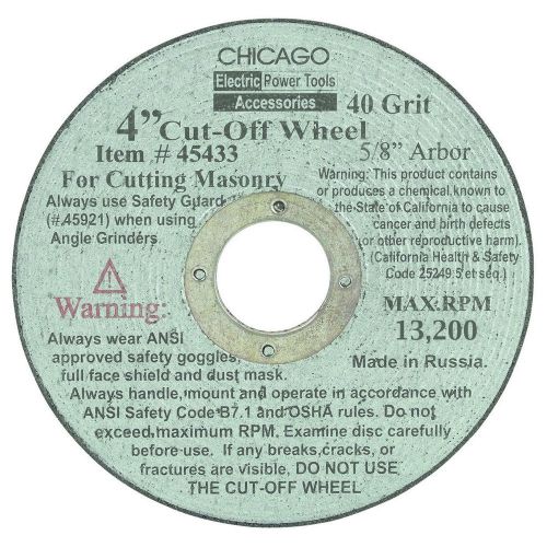 4&#034; 40 grit masonry cut-off wheels 10 pieces, 5/8&#034; arbor, 13200 rpm maximum for sale