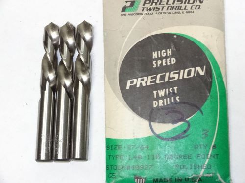 3 ptd 27/64&#034; l40 lh screw machine hss 118° precision twist drills bright finish for sale