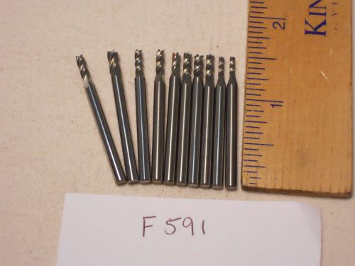 10 NEW 1/8&#034; SHANK CARBIDE END MILLS. 4 FLUTE. USA MADE    {F591}