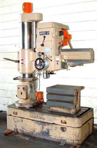 3&#039; Arm 9&#034; Col Dia Ikeda RMS-9 RADIAL DRILL, 3 HP,#4MT, Box Tbl,Power Elevation