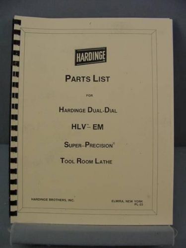 Hardinge HLV-EM Tool Room Lathe Parts Manual