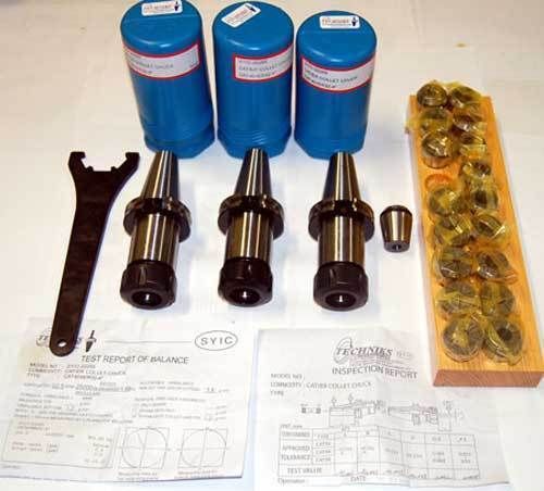 22 pc. techniks cat 40 er 32-4&#034; cnc chucks kit-coolant for sale