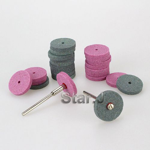 24 Dental Lab Gravel Ceramic thick Mounted Wheels + 2 Shanks Mandrels 2.35mm