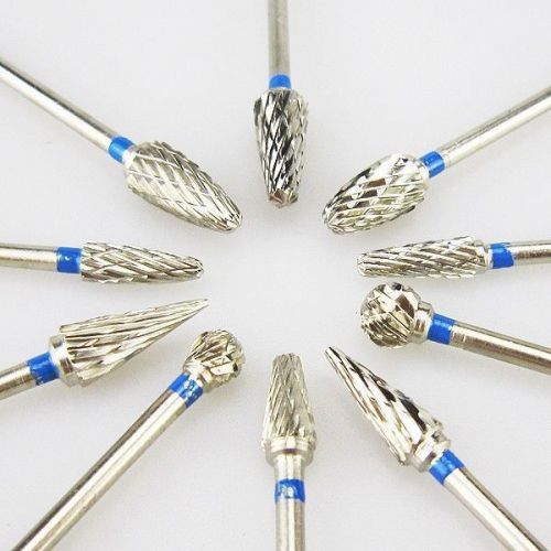 Set 10 Tungsten Steel Dental Burs Lab Burrs Tooth Drill