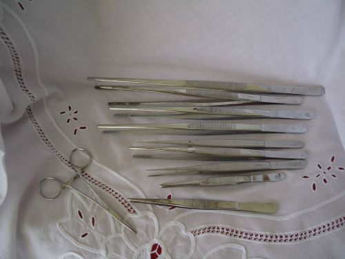 Lot 10 Assorted Used Stainless Steel Forceps Tweezers Aesculap Adams Centraline