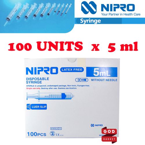 100 x 5ml nipro syringe luer slip tip hypodermic needle sterile latex free 5 cc for sale