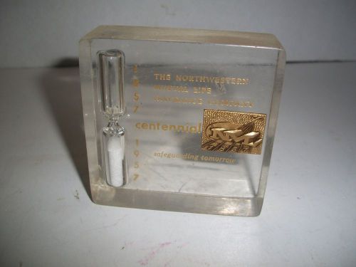 Vintage Solid Acrylic Commemorative Desk Sand Timer, 1857 1957 VG+ condition.