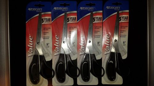 Lot of 4 New Westcott Brand Scissors - 8&#034; (20.3 cm) Straight - Black Handle