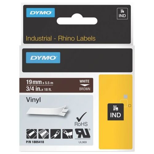 DYMO 1805418 RHINO 3/4&#034; Brown Vinyl (white print)