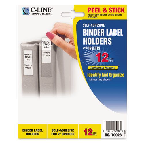 Self-Adhesive Ring Binder Label Holders, Top Load, 1-3/4 x 2-3/4, Clear, 12/Pack