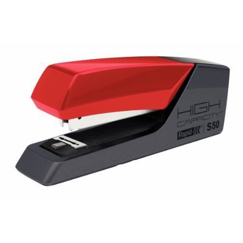 Rapid S50 Stapler Flat Clinch Half Strip Solid Steel Capacity 50 Sheets (Red)
