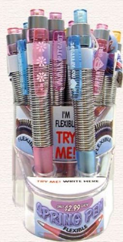 SET OF 5 WRITING NOVELTY SPRING PENS FLEXIBLE GIRL POWER SAYINGS PINK &amp; BLUE