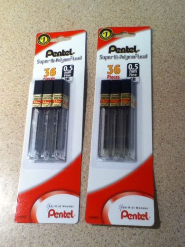 pentel super Hi-Polymer lead .5mm fine 2pk lot 72 pieces NEW case