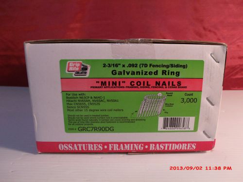 Grip Rite~2&amp;3/16&#034; x .092&#034;~7D Mini Coil Nails~3,000-Ct~GRC7R90DG~Galvanized Ring