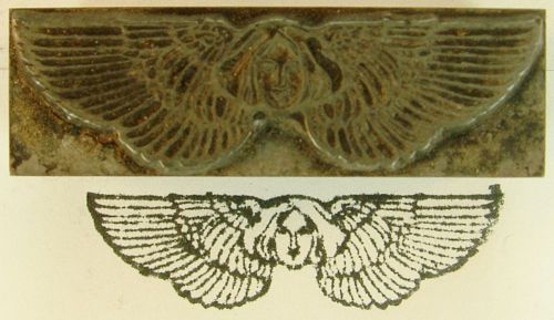 VINTAGE LETTERPRESS ALL-METAL: CHRISTMAS ORNAMENT: ART NOUVEAU ANGEL FACE, WINGS