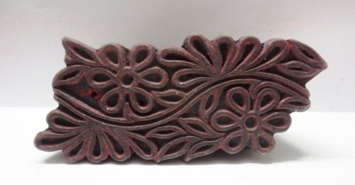 VINTAGE WOODEN HAND CARVED TEXTILE PRINTING ON FABRIC BLOCK STAMP FLORAL BORDER